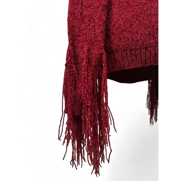 L&B Lucky & Blessed Soft V-Neck Maroon Sweater with Fringe on Sleeves, Size 3X - Picture 6 of 10